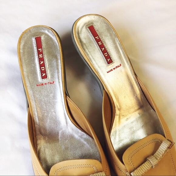 Authentic Prada Tan Leather Square-Toe Mules - Picture 6 of 8